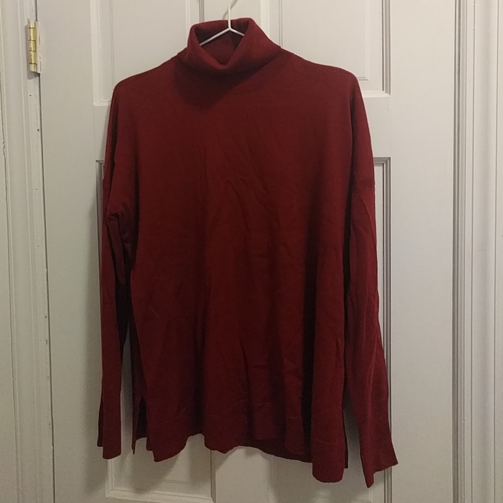 Wine red merino wool J Crew turtleneck sweater